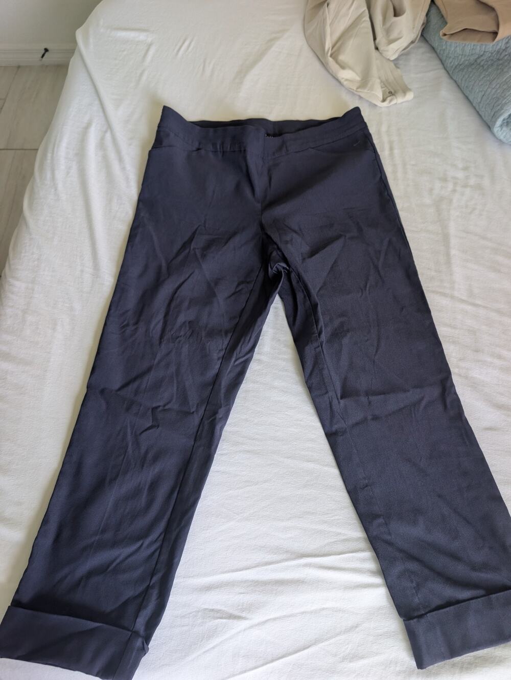 Tribal Womens Blue Pull On Cropped Cuffed Pants Size 16 Back Pockets Stretch